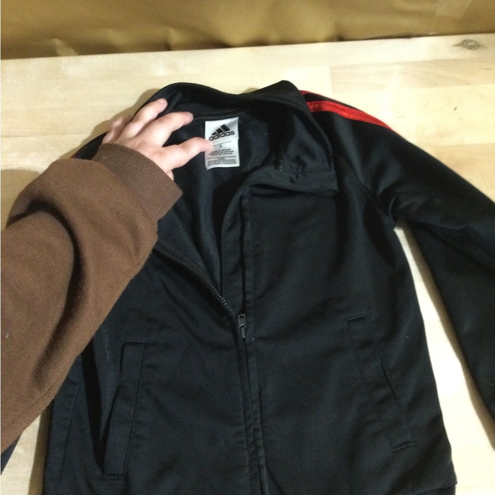 Adidas Kids Black Zip-Up Hoodie with Red Accents